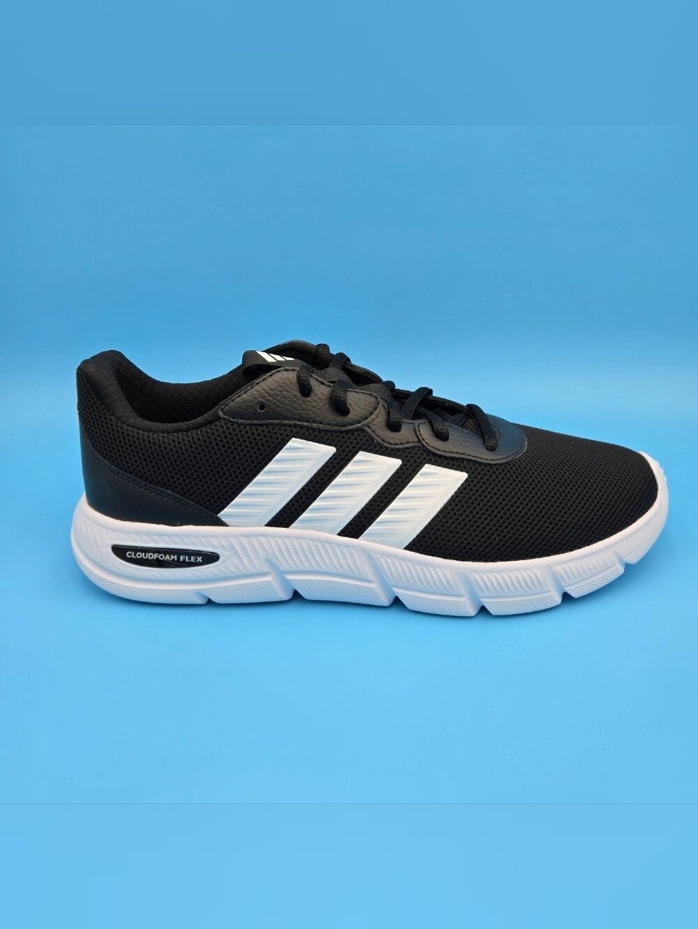 Adidas CLOUDFOAM FLEX LACES Black/White Athletic Sneakers Wide Women 10/Men 9